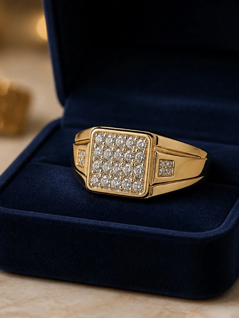 Gold Square Signet Ring for Men - Gold 925 Silver, 2.50 CTW  Moissanite Sz11